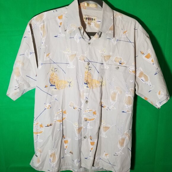 Campia Moda Men Medium Button Down Hawaiian Cocktail Pineapple Cruise Coast - Picture 1 of 4